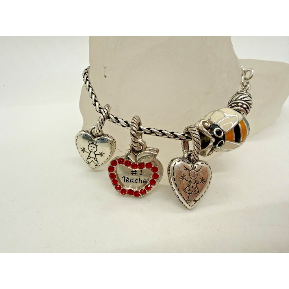Brighton Silver Tone Snake Chain Charm Bracelet Adjustable Vintage Retired